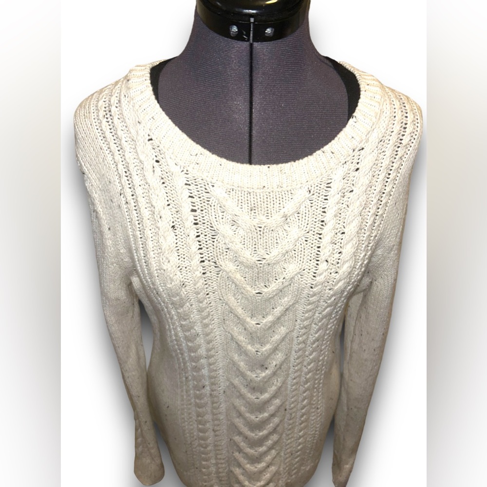 Old Navy • Cable Knit Sweater, Cream with Navy Specks, EUC, Large - Picture 5 of 9